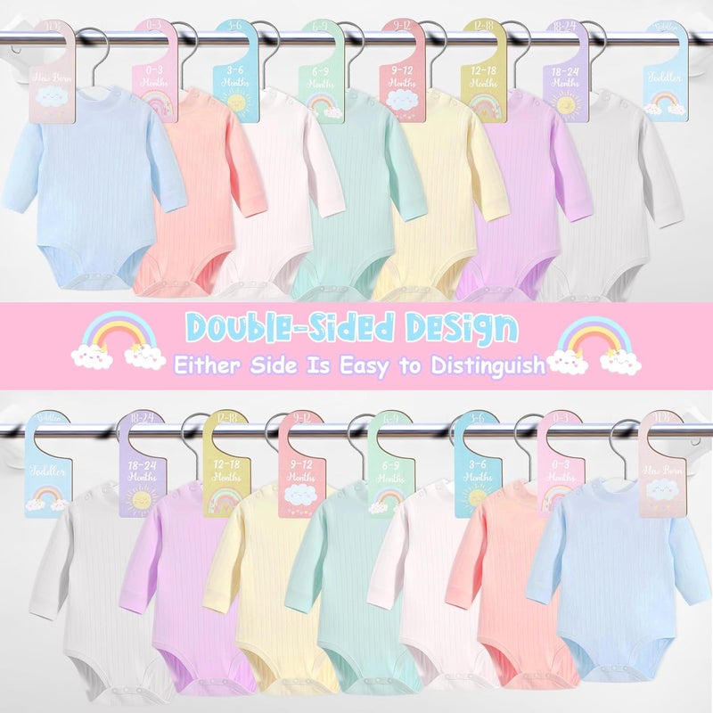 CORNER LACE Baby Closet Dividers 8PCS, Pastel Rainbow Theme Wooden Double-Sided Clothes Size Hanger Organizer from Newborn to Toddler for Nursery Decor Baby Shower Birthday Gift - Image 4